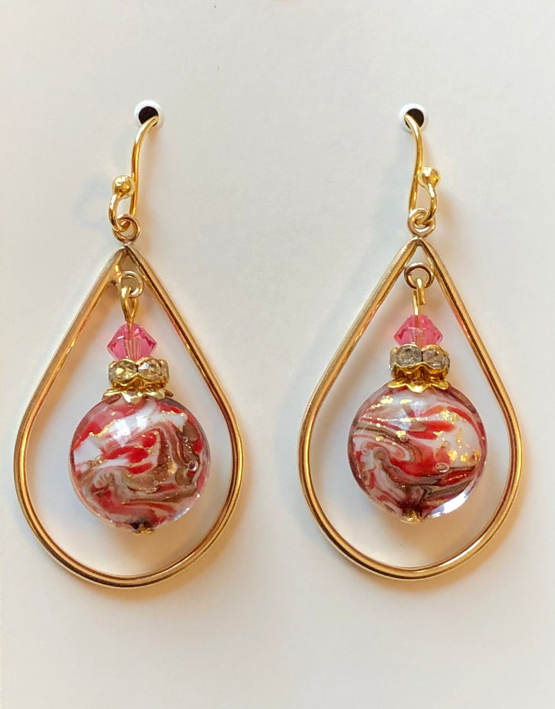 Marbled Murano Disc Gold Filled Teardrop Be Blemish Free